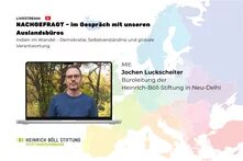 Nachgefragt-Thumbnail mit Weltkarte und Portrait von Juchen Luckscheiter