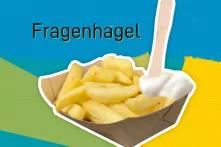 Pommes Portion in Papierschälchen mit Pickser und Majonaise