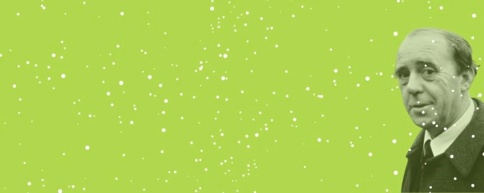 Portrait Heinrich Böll, davor Schneeflocken