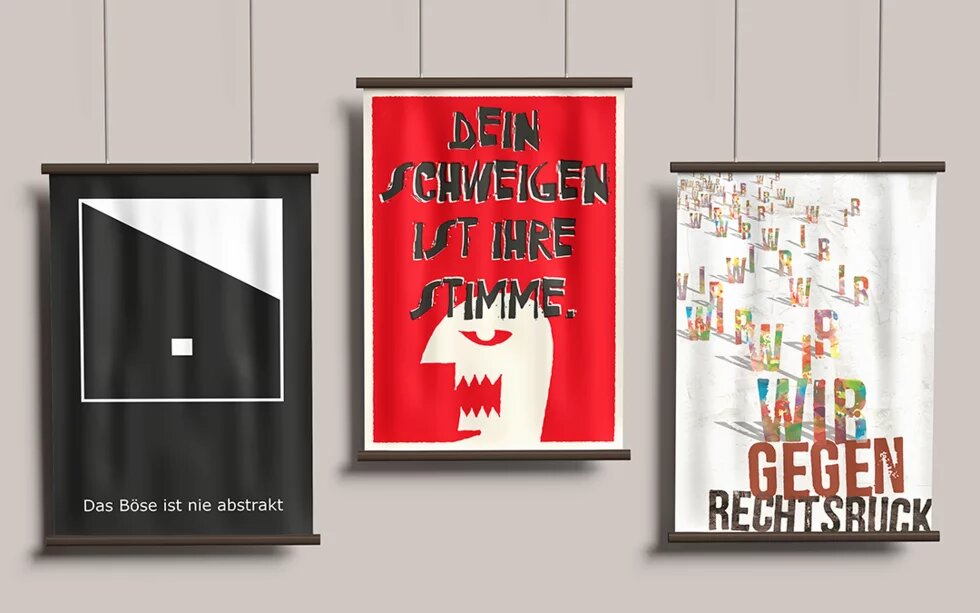Drei Plakatmotive zum Thema "WIR GEGEN RECHTSRUCK"