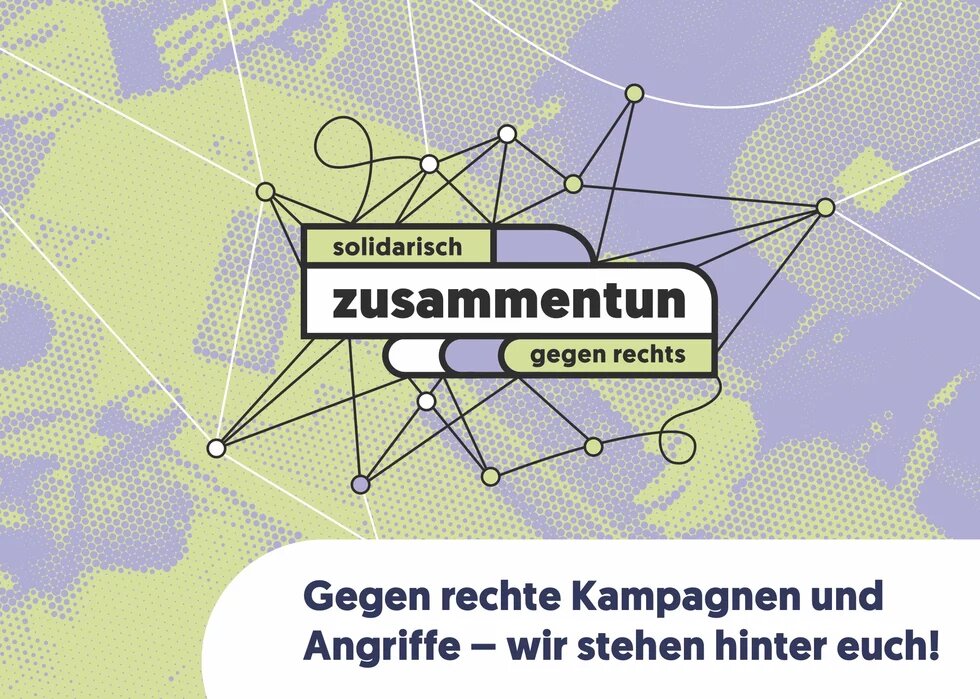 Postkarte zur Ausstellung "solidarisch zusammentun gegen rechts"