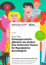 Titel der Policy Papers mit schwarzer Schrift auf weißem Hintergrund. Die weiße Textkachel ist vor dem Hintergrund des Coverfotos: bunt illustrierte Menschen eng umschlungen